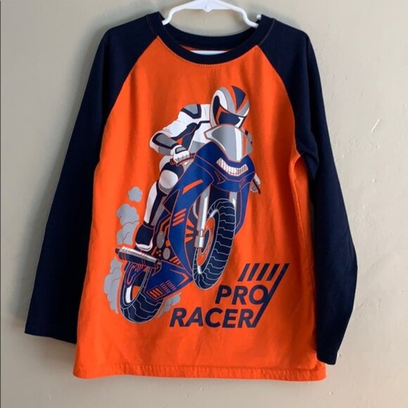 375 Kids from Garanimals Long Sleeve Tee Shirt Orange Blue Moto Cross Shirt 8 - Picture 1 of 5